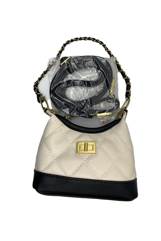 Small padded shoulder bag with two interchangeable straps – denim, white/black, red