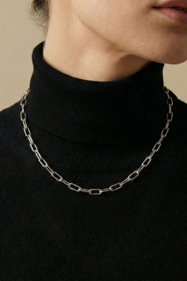 Steel Paper Clip Necklace - Standard 50 cm 4 mm Silver Color | Non-Tarnishing, Unisex, 2 Years Warranty