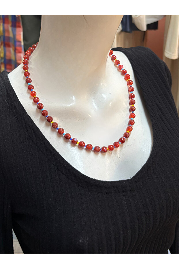 Karnelyan Red Agate Natural Stone Choker Necklace 53 cm | February 14 Valentine's Day Gift