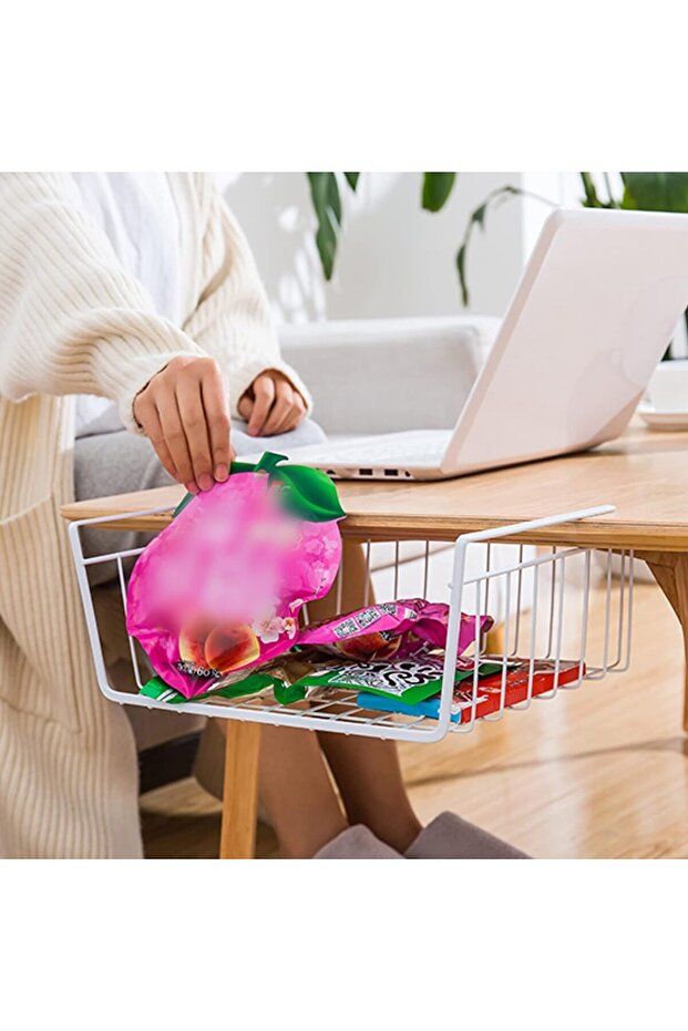 سلة تخزين كبيرة وخفيفة الوزن توضع تحت الرف - 4