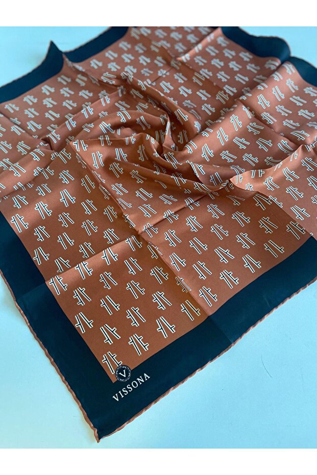 Tivil Silk Scarf 60795 - 52407 Orange Black Logo Pattern
