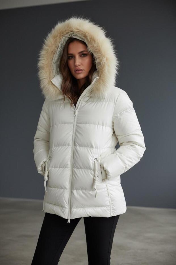 Inside Filling Zipper Closure K Hooded Inflatable White Coat