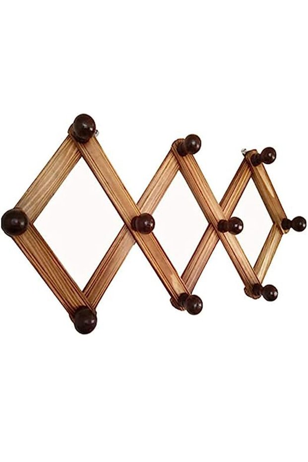 OneDcor Expandable Wooden Wall Hanger Wall Mounted Accordion Expanding Clothes Hat Hanger