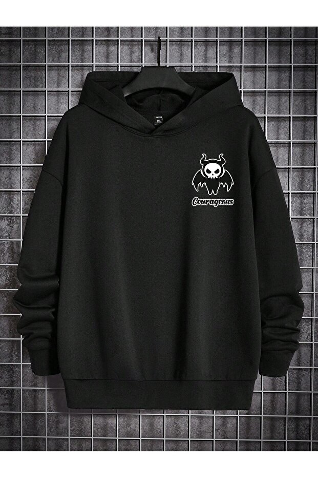 Coko series Manfinity Hypemode Plus Letter & Skull Print Drop Shoulder Hoodie