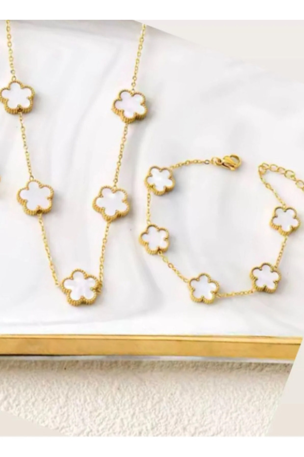 Çelik yonca model kolye bileklik seti - 1