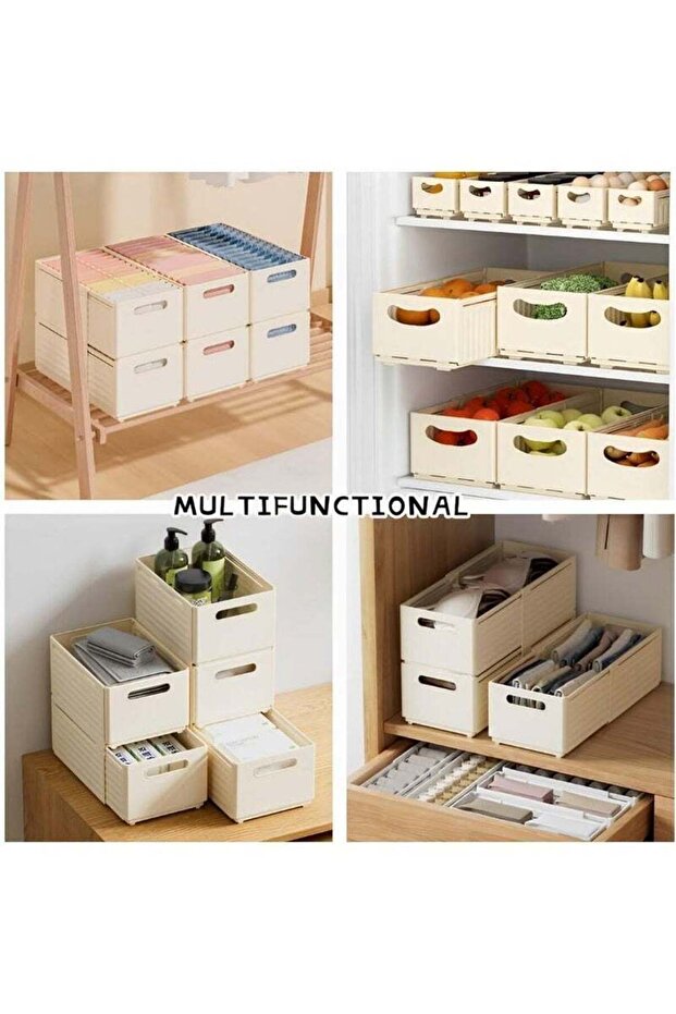 صندوق تخزين منزلق قابل للتكديس والطي والتعديل، مكون من 3 قطع/مجموعة - 2