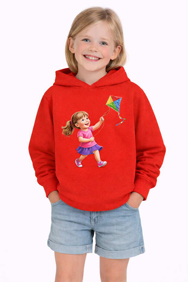 Uçurtma Printed 3 İplik Ş Fleece-Lined K Hooded Children's Sweat