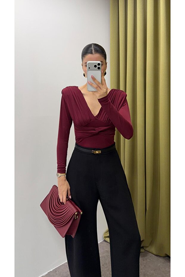 Pre-Tied Burgundy Blouse