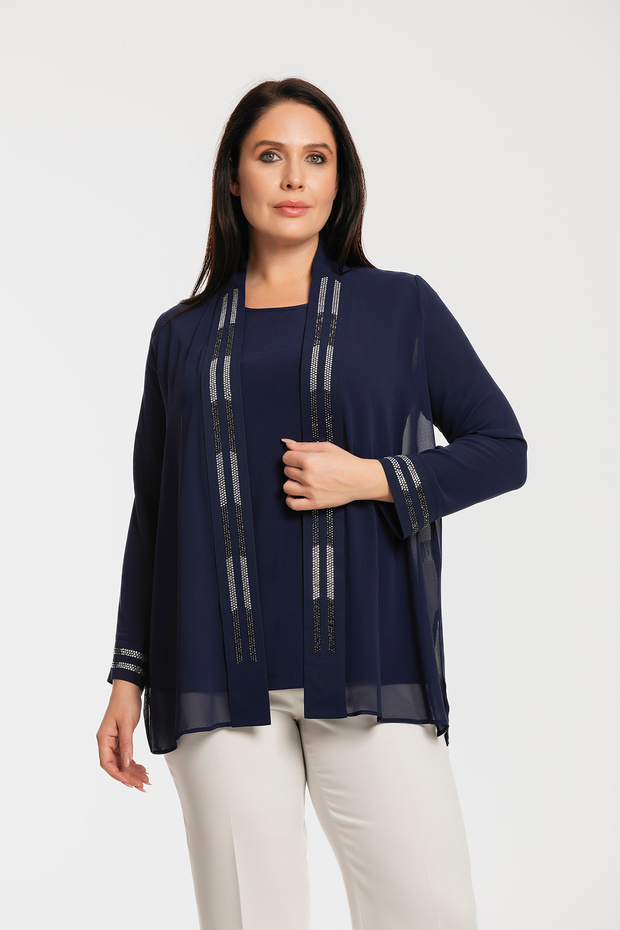 Plus Size Women's Suit with Folded Collar