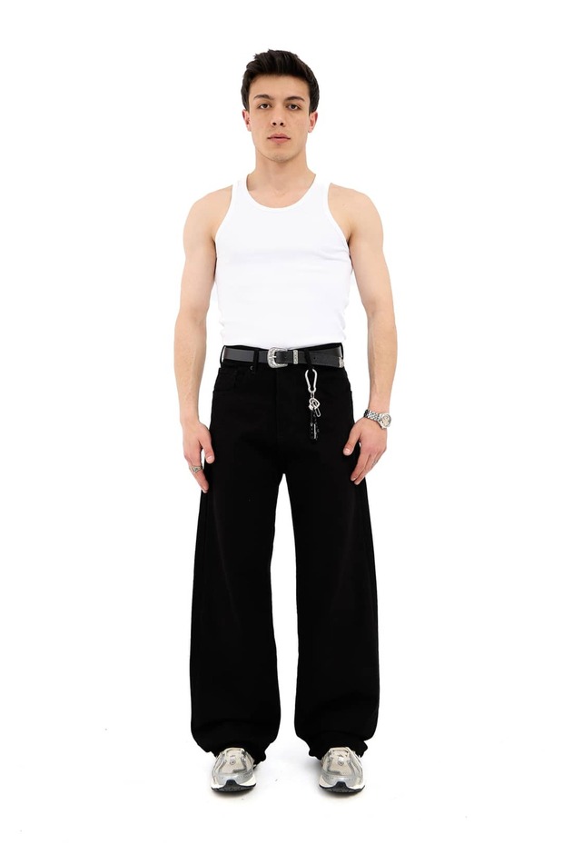Basic Siyah Baggy Jean - 4