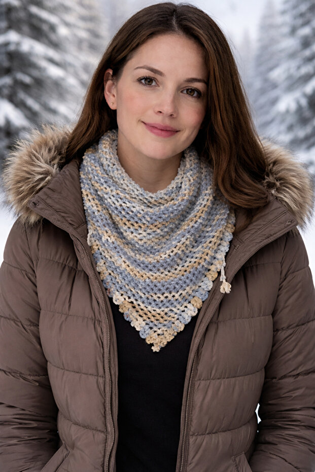 Hand Knitted Triangle Scarf / Shawl – Handmade Women's Scarf (130 X 60 cm)