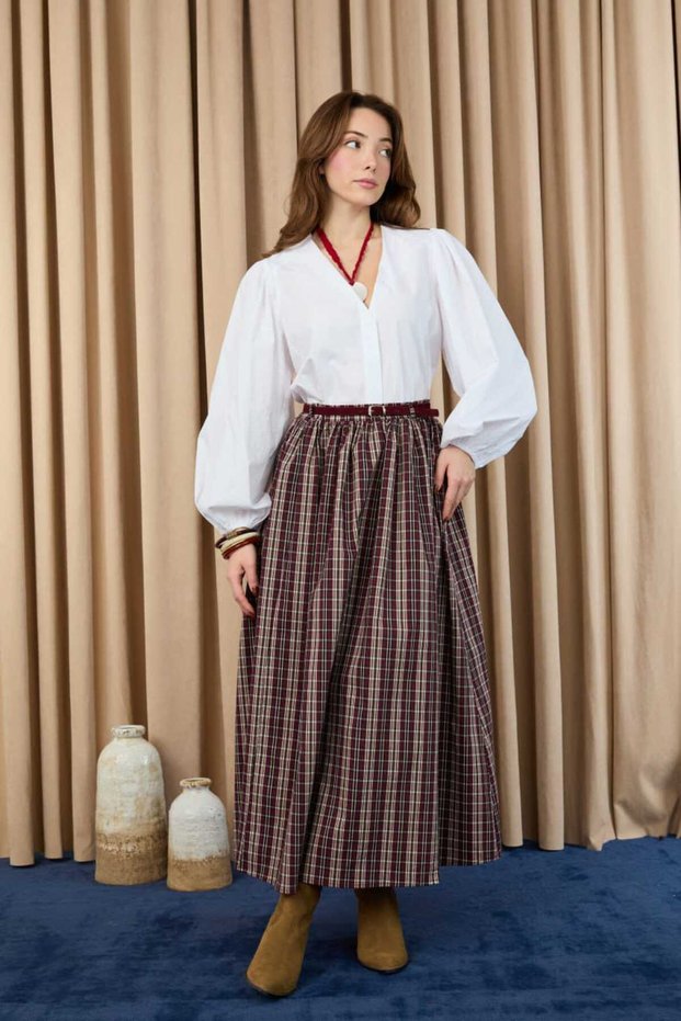 Women's Plaid Skirt with Belt Detail 32418