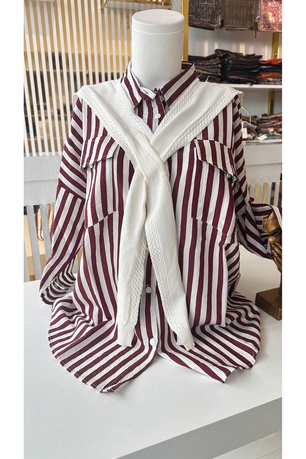 Linen Shirt with Pocket Detail and Scarf Decoration