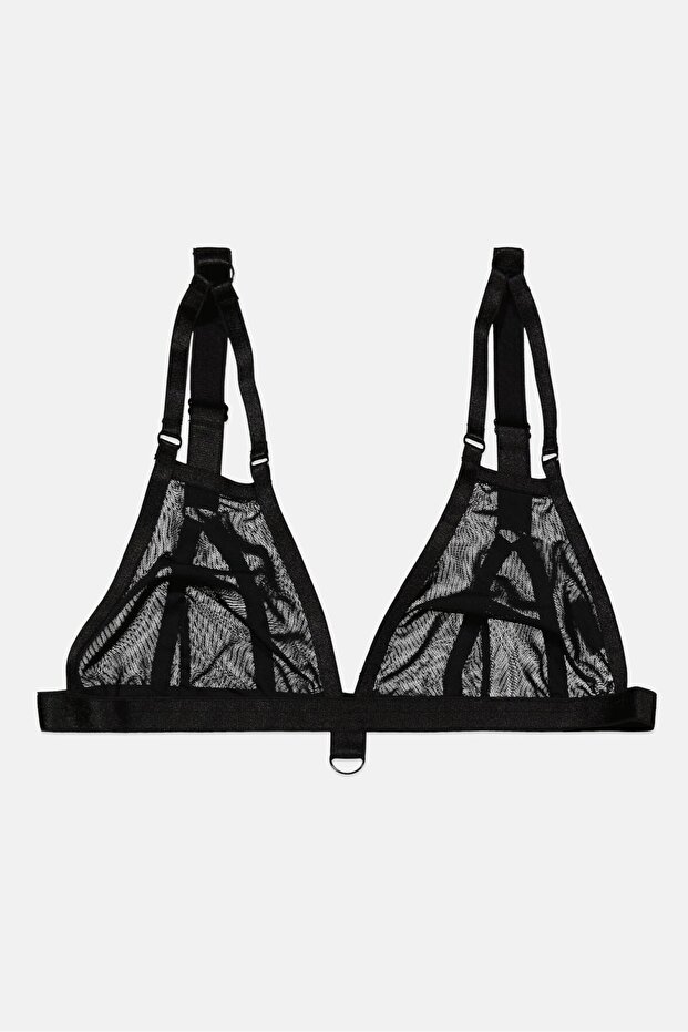 Women Textured Non Padded Lace Bra, Black