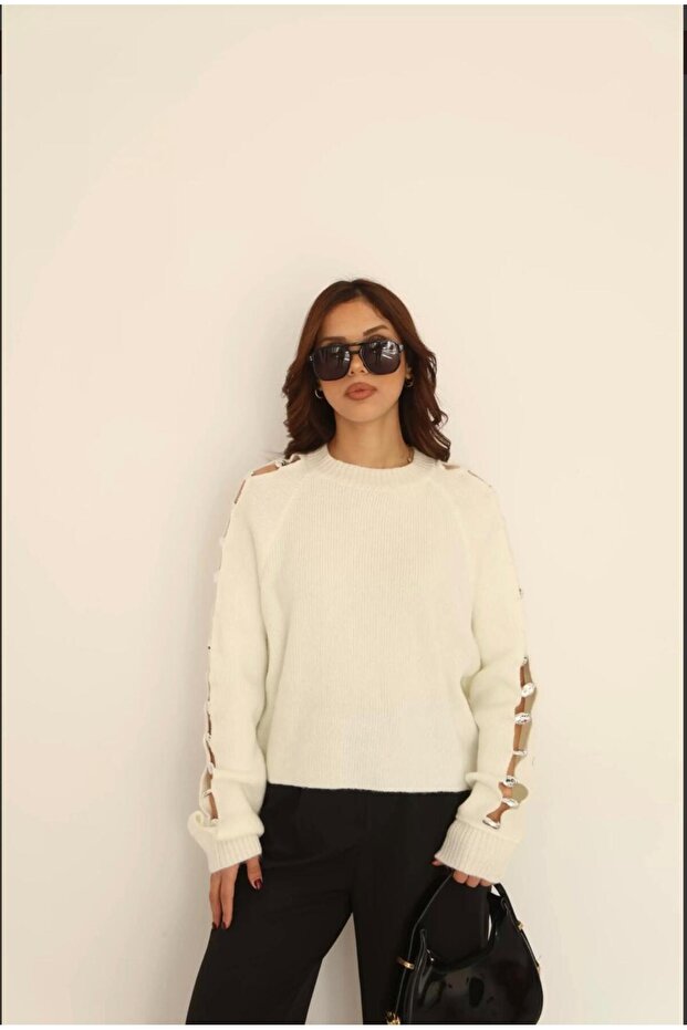 KOL TAŞ DETAY KADIN BASIC KAZAK - 3