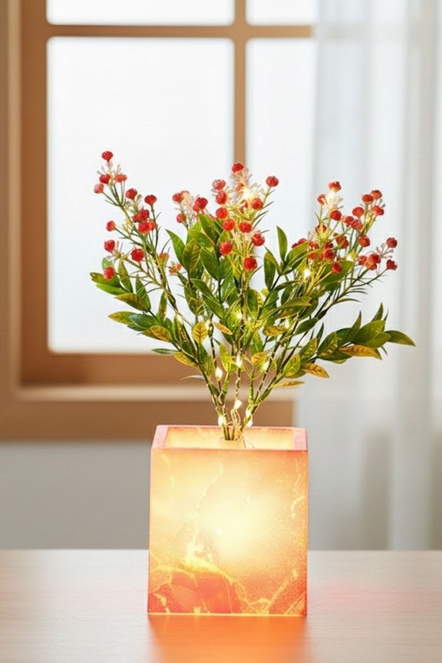 ® Artificial Flower with Light – Pink Cobalt Led Decorative Plant, Desktop and Home Office Illuminated Ornament