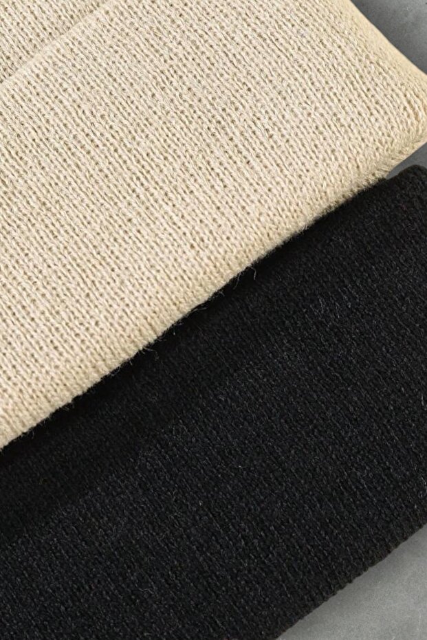 2’li Premium Basic Bere- MARKA ETİKETSİZ Siyah Bej - 3