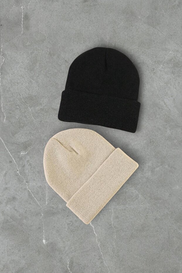 2’li Premium Basic Bere- MARKA ETİKETSİZ Siyah Bej - 2