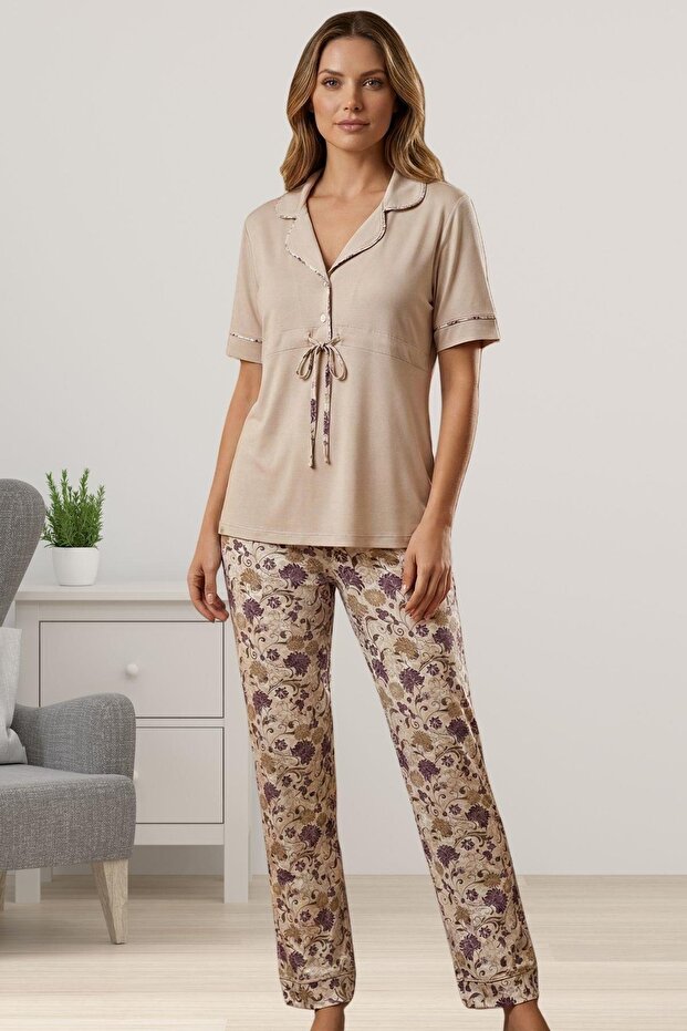 Short Sleeve Shirt Collar Women's Pajama Set