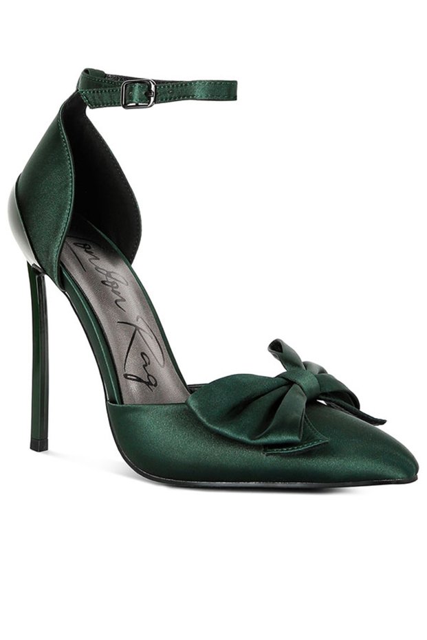 Women High Heeled Satin Bow Sandals in Green