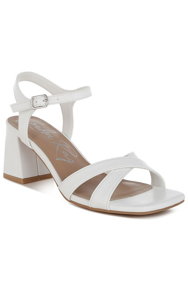 Women Square Toe Block Heel Sandals in White