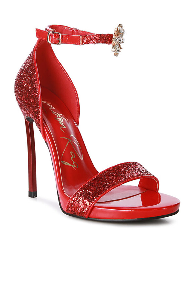 Women Straight Fire High Heel Glitter Stilettos in Red