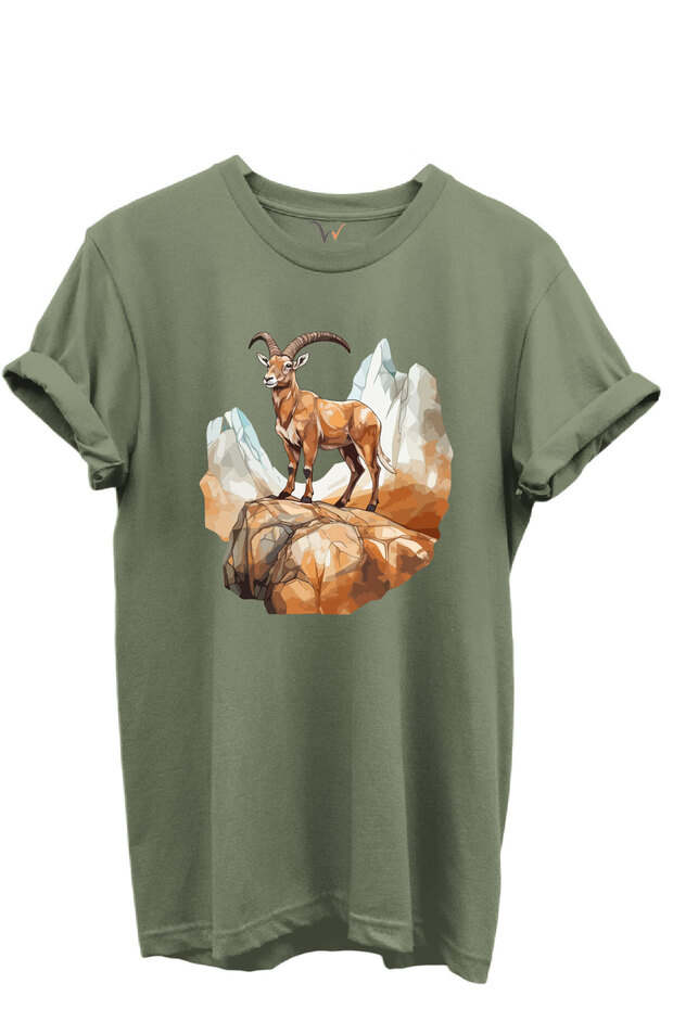 Mountain Goat Design Hunting Concept 100% Cotton Regular Fit Crew Neck Unisex T-Shirt