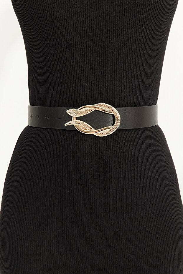 Woman's Black Snake Buckle Belt BE691