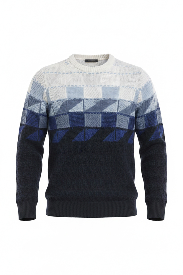 سترة رجالية بياقة دائرية ونقشة هندسية - 4