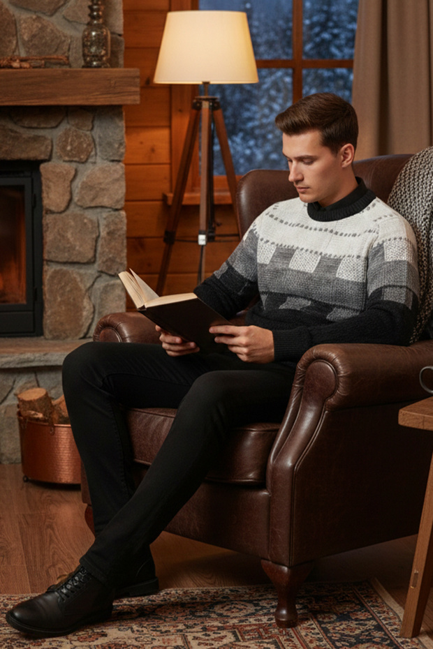 سترة رجالية بياقة دائرية ونقشة هندسية - 3