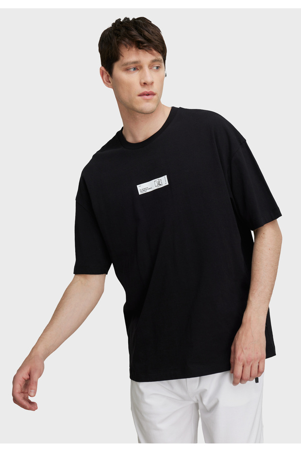 Black Oversized Loose Fit Tie-Waist Cotton Stretch Dobby Side Pocket Trousers