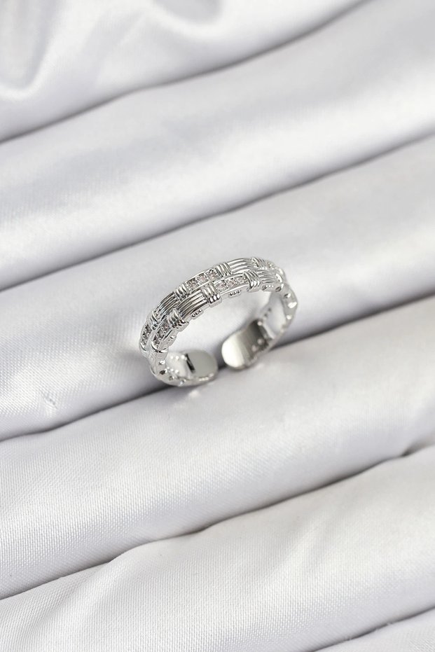 Brass Silver Rk Zircon Stone Inlaid Women's Ring