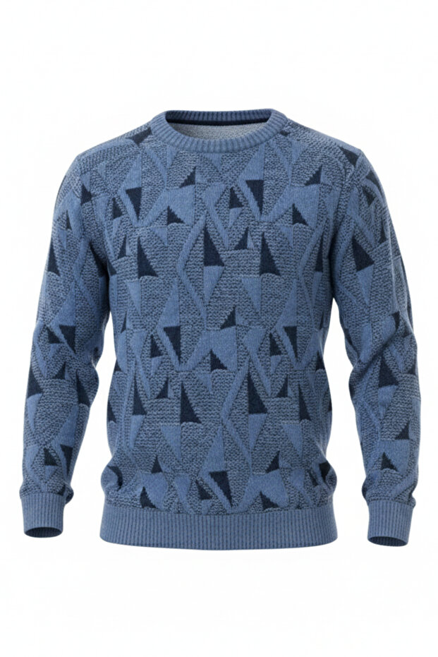 Men's Patterned Crew Neck Sweater - 4