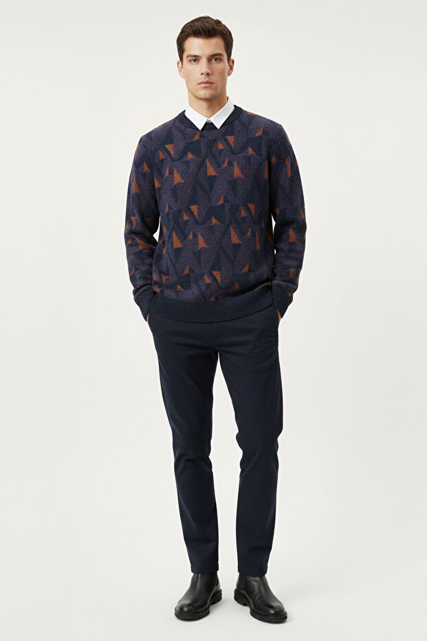 Men's Patterned Crew Neck Sweater - 2