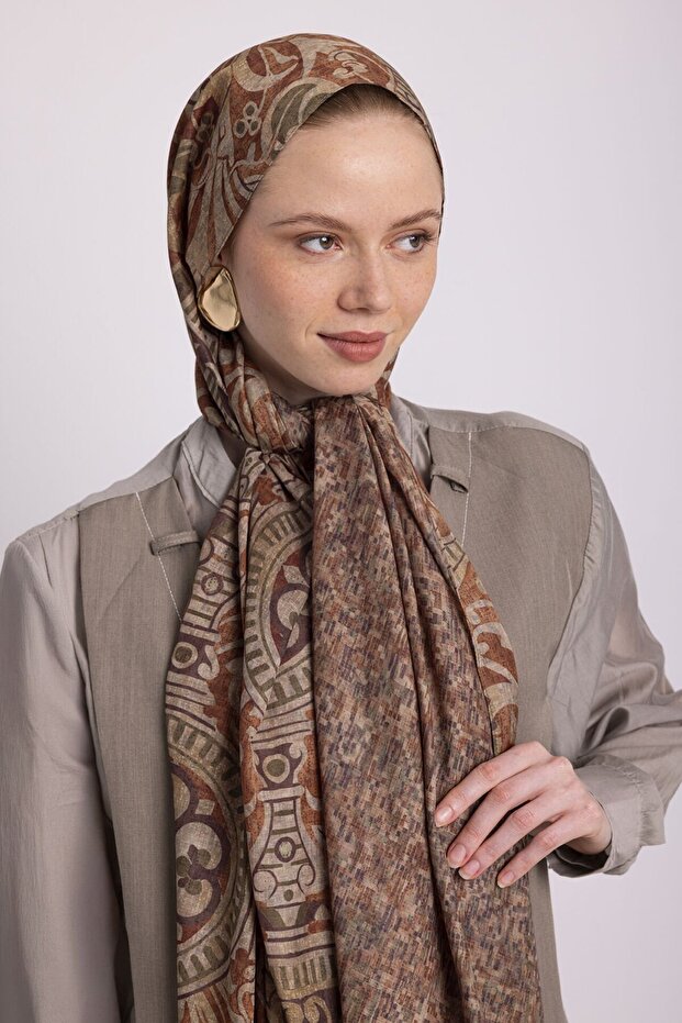 Sage Patterned Double-Sided Shawl - Tile - 5