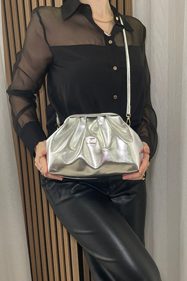 Women's Silver Handbag - Long Strap - Trend Model - Fibag