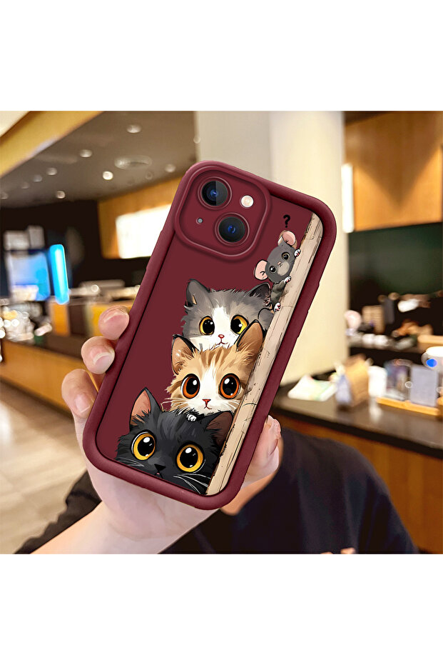 غطاء هاتف من السيليكون الناعم بنمط القطط متوافق مع آيفون 15 بلس مع حماية للكاميرا - 2