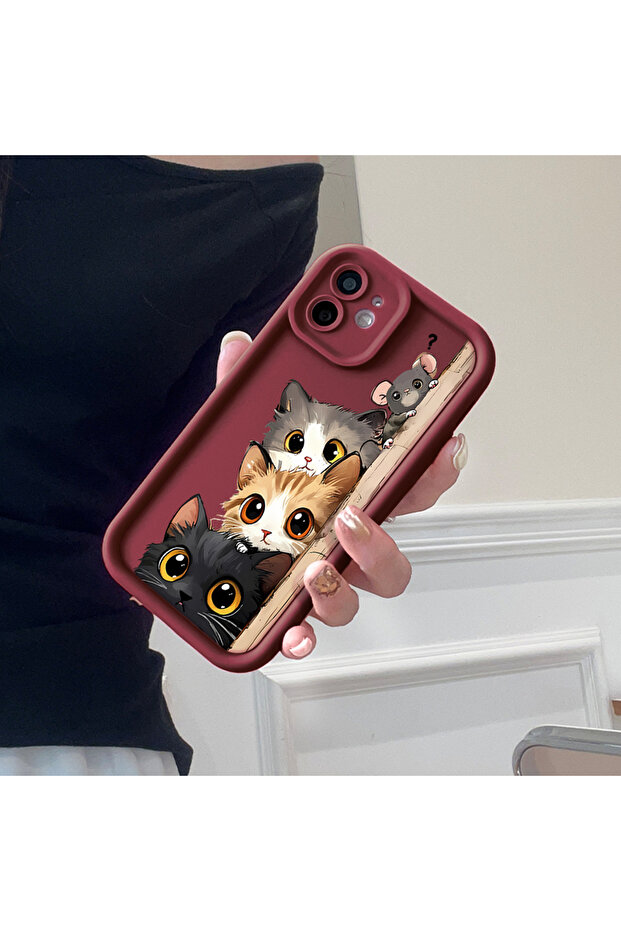 غطاء هاتف من السيليكون الناعم بنمط القطط مع حماية للكاميرا متوافق مع آيفون 15 - 4