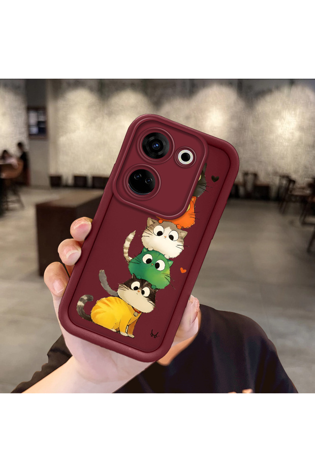 جراب هاتف من السيليكون الناعم بنمط القطط مع حماية للكاميرا متوافق مع هاتف تكنو كامون 20 - 2