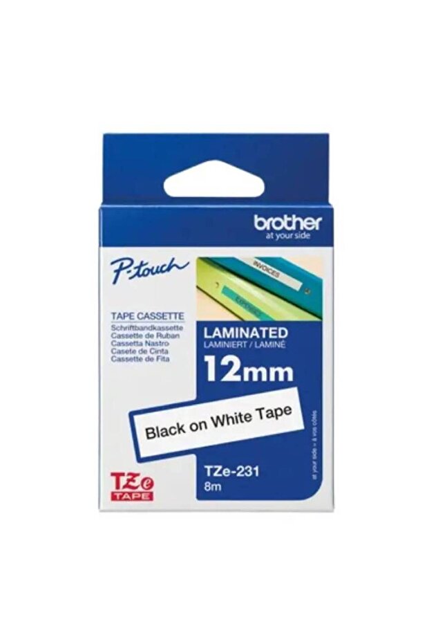 TZe231 12mm Black-on-White Laminated Label Tape – 8m Roll for P-Touch Printers