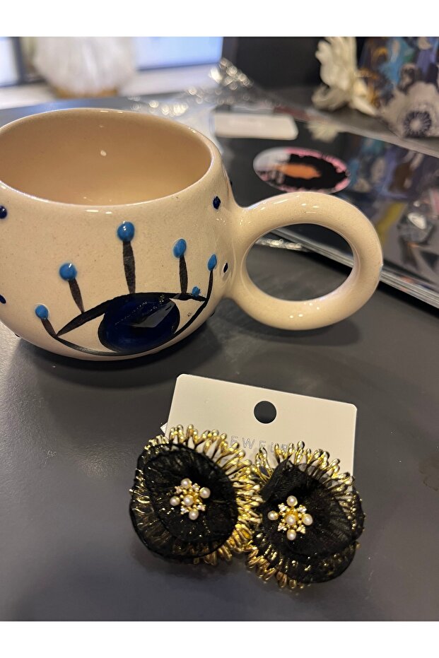 Black flower earrings