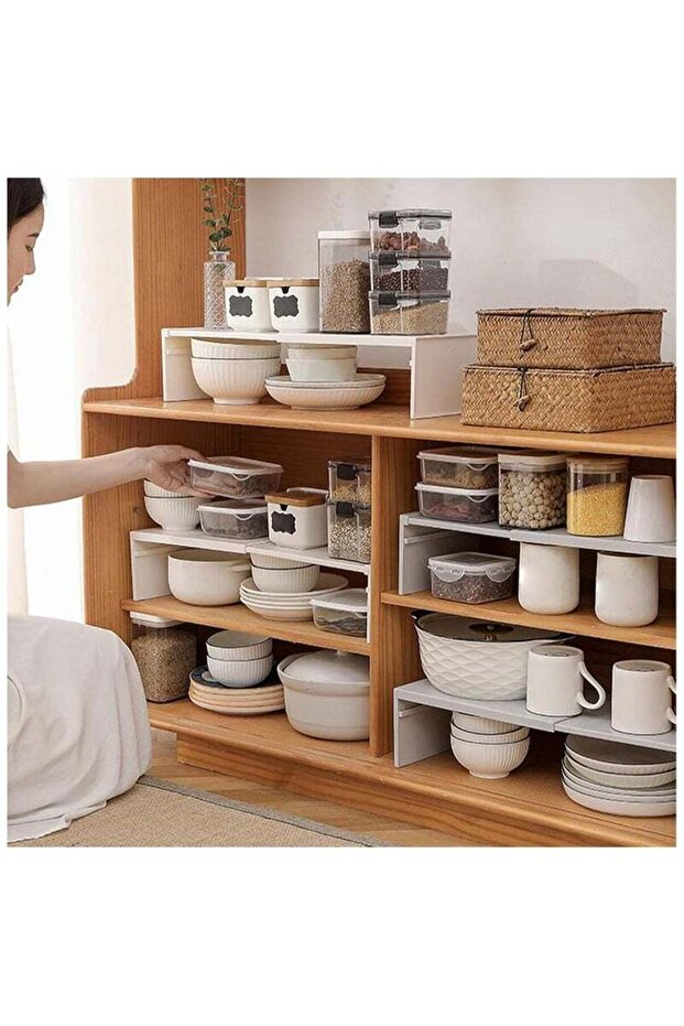 رف خزانة قابل للتوسيع، رف مساعد قابل للتوسيع للمطبخ، موفر للمساحة وقابل للتكديس - 2