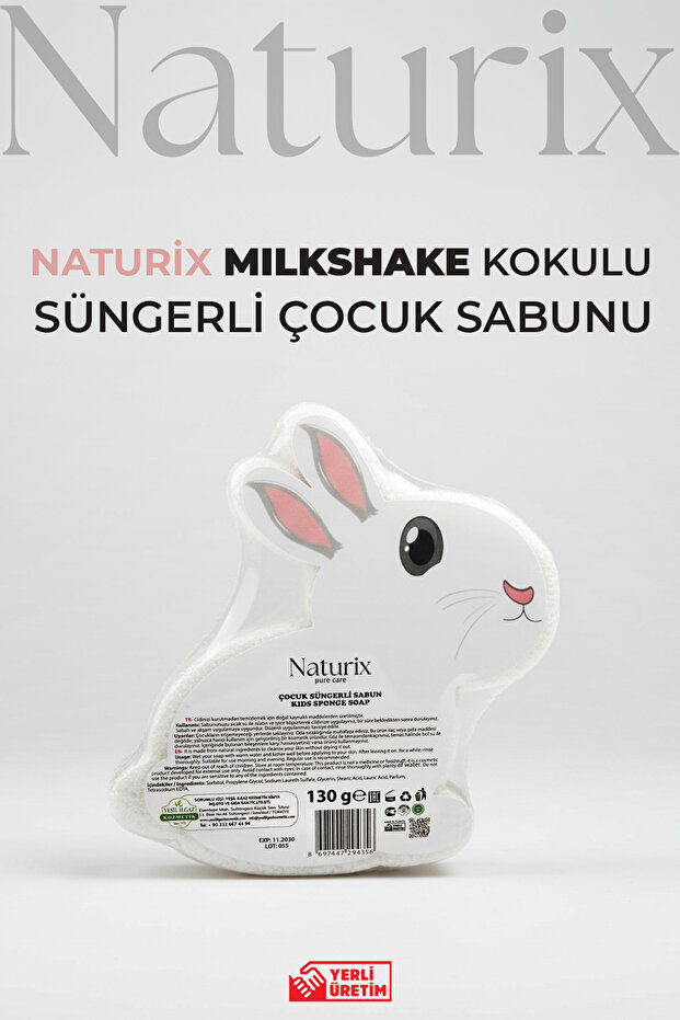Strawberry Milkshake Scented Rabbit-Shaped Sponge Children's Soap 130 Gr