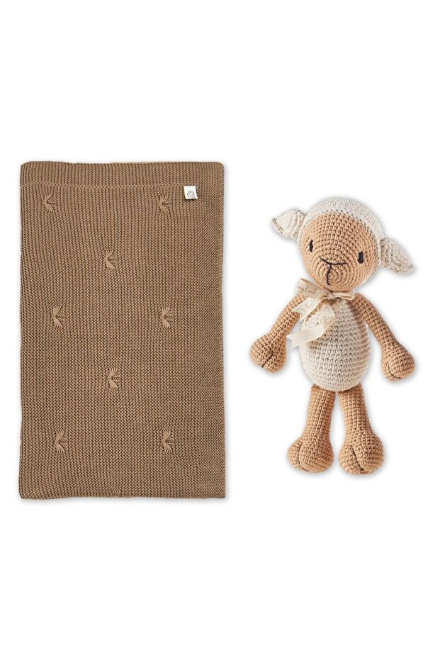 Brown Color Knitwear Baby Blanket Si and Sleeping Companion - 2 Pieces