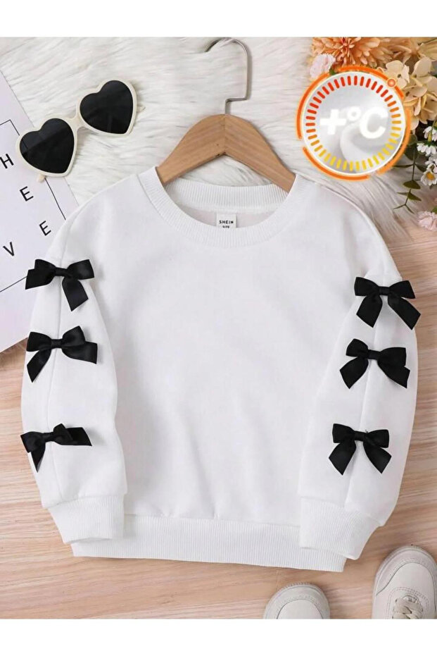 Children's Crew Neck Sleeves Bowknot Oversized Sweatshirt Hoodie