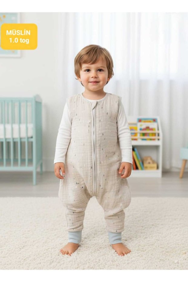 Müsli̇n 1.0 Tog Footed Booties Spring/Summer Sleeveless Seasonal Sleeping Bag for Girls and Boys/Damla Cream