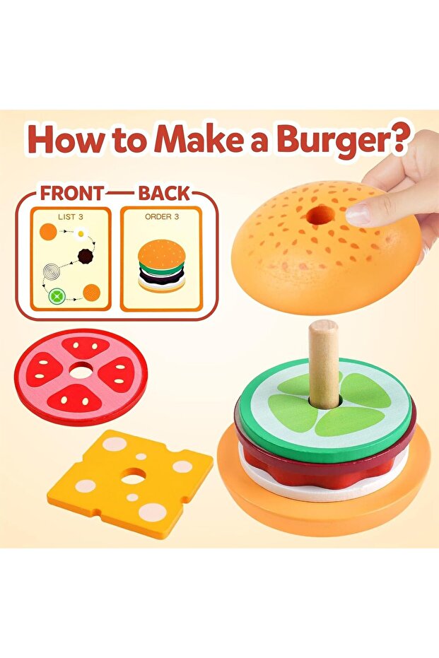 لعبة تكديس البرجر الخشبية - 4