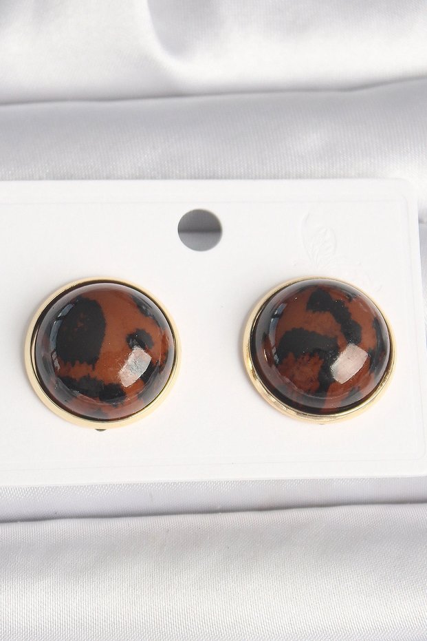 Brass Gold Rk 3D Circle Leopard Model Women's Earrings