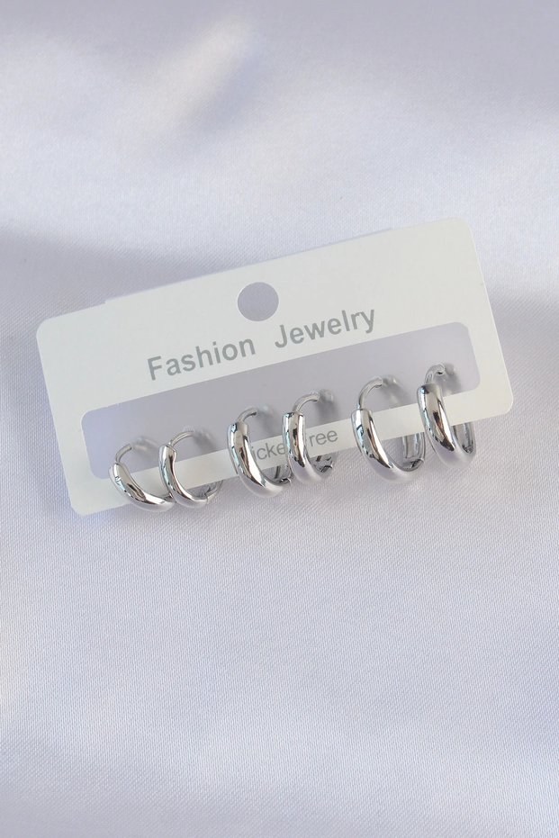 Brass Silver Rk Oval Hoop Earring Set