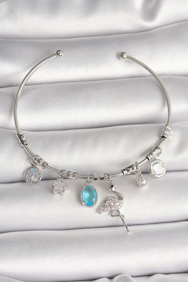 Brass Silver Rk Sallantı Zircon Stone Filaminga Figure Charm Women's Bracelet
